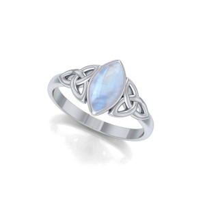 Double Triquetra Ring with Rainbow Moonstone Gemstone