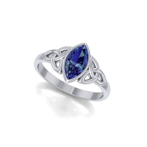 Double Triquetra Ring with Sapphire Gem