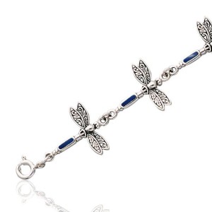 Dragonfly Link Silver Bracelet with Lapis