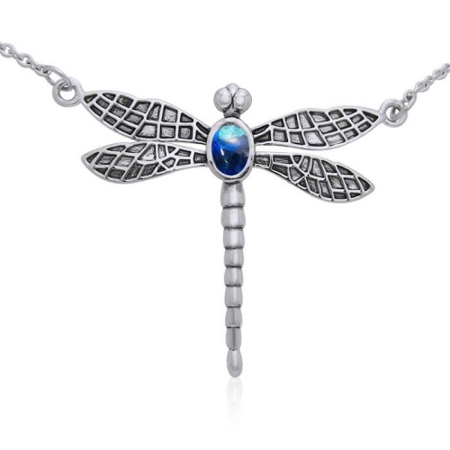 Dragonfly Necklace with Azurite Gem