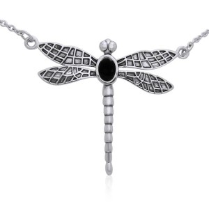 Dragonfly Necklace with Black Onyx Gem