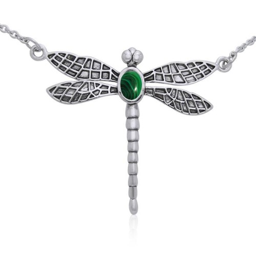 Dragonfly Necklace with Malachite Gem