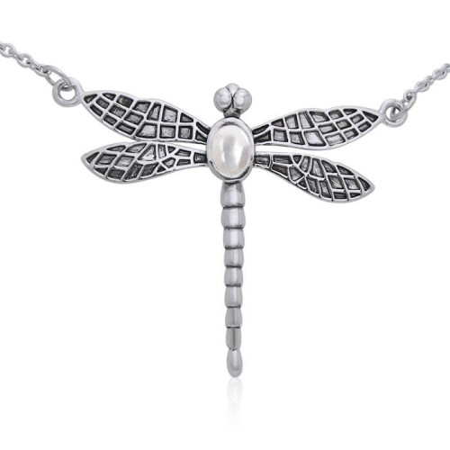 Dragonfly Necklace with Mother of Pearl Gem