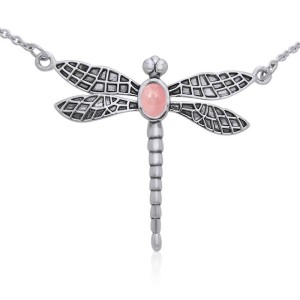 Dragonfly Necklace with Pink Shell Gem