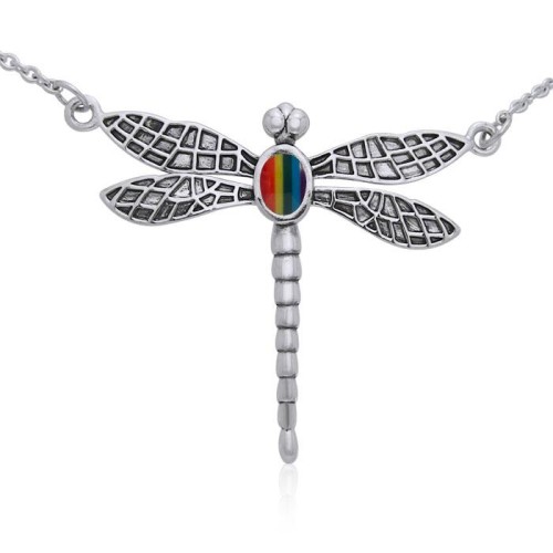 Dragonfly Necklace with Rainbow Gem