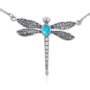 Dragonfly Necklace with Turquoise Gem