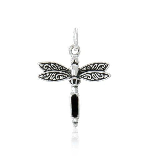 Dragonfly Silver Charm with Black Onyx Gem