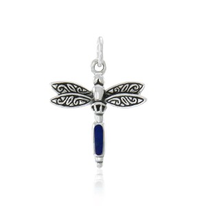 Dragonfly Silver Charm with Lapis Gem