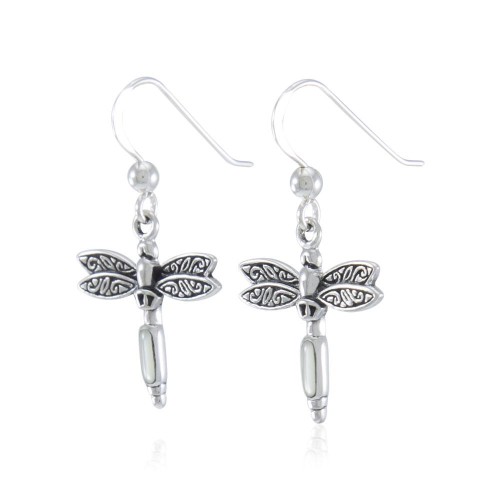 Dragonfly Silver and Mother of Pearl Gem Earrings