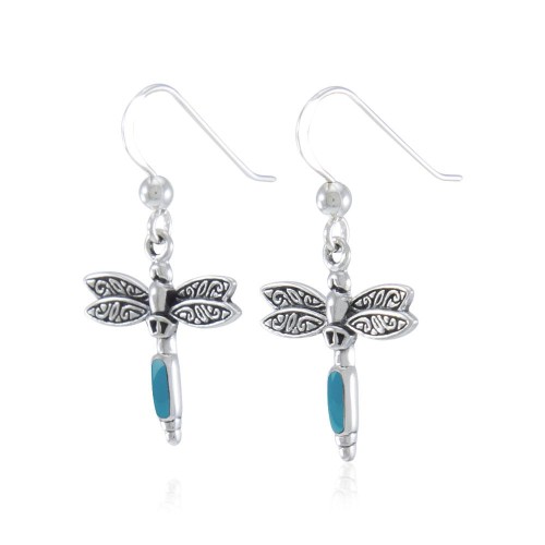 Dragonfly Silver and Turquoise Gem Earrings