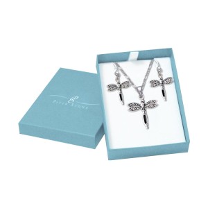 Dragonfly Silver Pendant & Earrings with Free Chain Gift Box Set