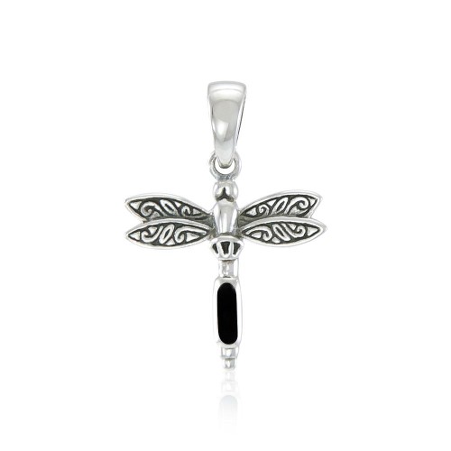 Dragonfly Silver Pendant with Black Onyx Gem
