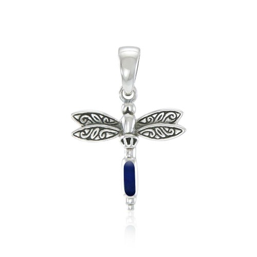 Dragonfly Silver Pendant with Lapis Gem
