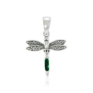 Dragonfly Silver Pendant with Malachite Gem