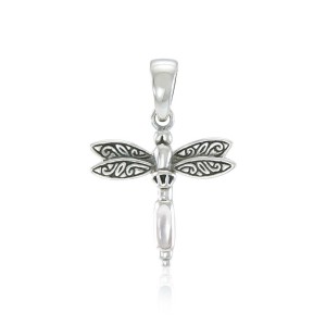 Dragonfly Silver Pendant with Mother of Pearl Gem