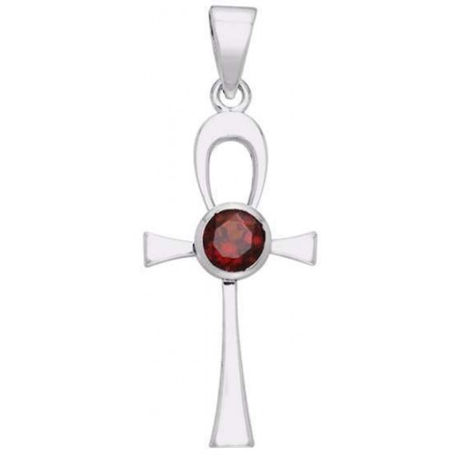 Ankh Egyptian Pendant with Garnet Gem