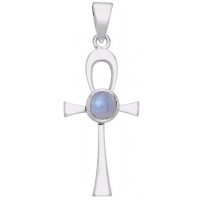 Ankh Egyptian Pendant with Rainbow Moonstone Gem