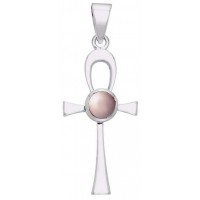 Ankh Egyptian Pendant with Pink Shell Gem