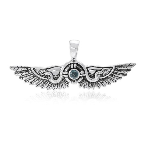 Egyptian Wings Pendant with Blue Topaz Gemstone
