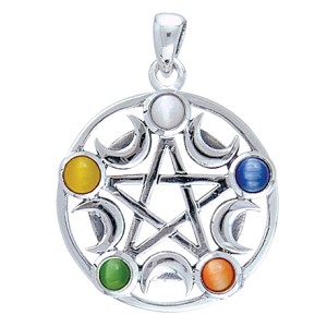 Pentacle with Gems and Moon Pendant