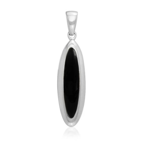 Elongated Oval Black Onyx Cabochon Pendant