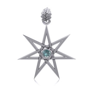 Elven Star and Oak Leaf Pendant with Blue Topaz