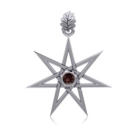 Elven Star and Oak Leaf Pendant with Garnet