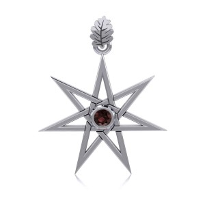 Elven Star and Oak Leaf Pendant with Garnet