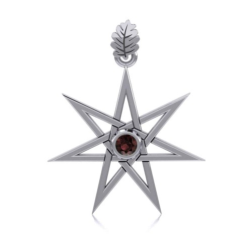 Elven Star and Oak Leaf Pendant with Garnet