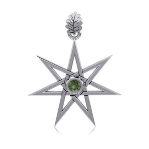 Elven Star and Oak Leaf Pendant with Moldavite