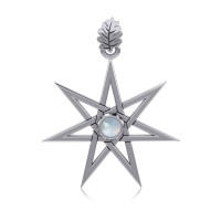 Elven Star and Oak Leaf Pendant with Rainbow Moonstone