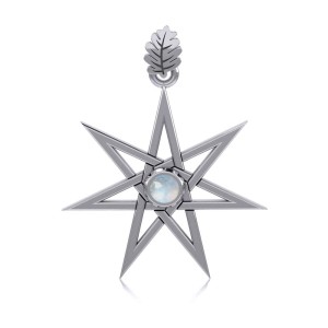 Elven Star and Oak Leaf Pendant with Rainbow Moonstone