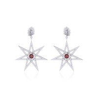 Elven Star and Oak Leaf Post Earrings with Garnet