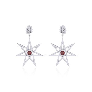 Elven Star and Oak Leaf Post Earrings with Garnet