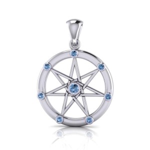Elven Star with Blue Topaz Gems Silver Pendant