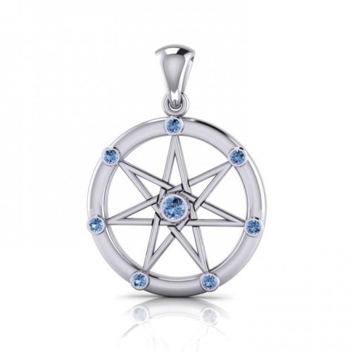 Elven Star with Blue Topaz Gems Silver Pendant