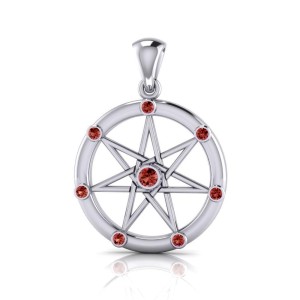 Elven Star with Garnet Gems Silver Pendant