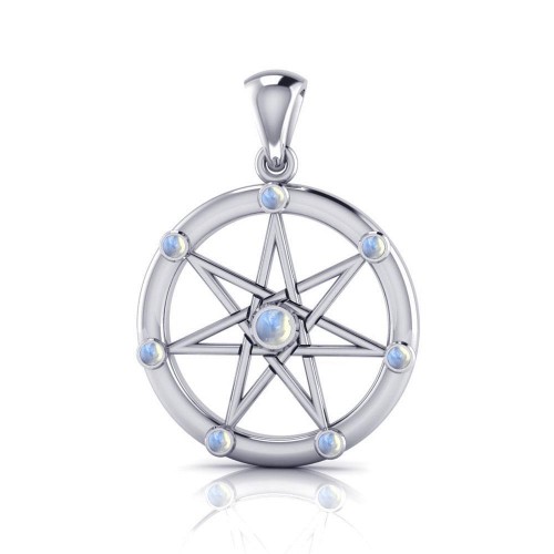 Elven Star with Rainbow Moonstone Gems Silver Pendant