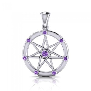 Elven Star with Amethyst Gems Silver Pendant