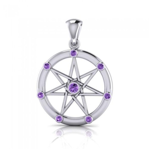 Elven Star with Amethyst Gems Silver Pendant