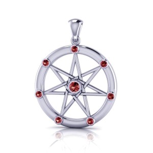 Elven Star Silver and Garnet Gem Pendant