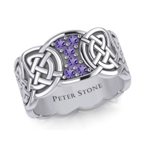Endless Celtic Knot Band Ring with Amethysts