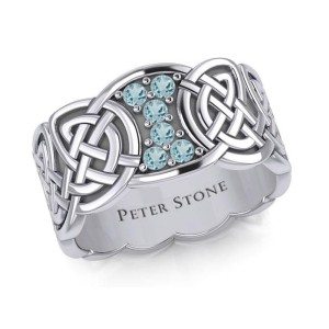 Endless Celtic Knot Band Ring with Blue Topaz Gemstones