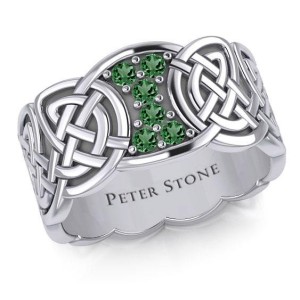Endless Celtic Knot Band Ring with Emeralds