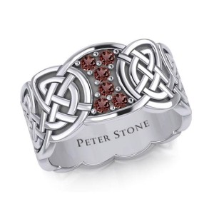 Endless Celtic Knot Band Ring with Garnets