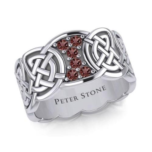 Endless Celtic Knot Band Ring with Garnets