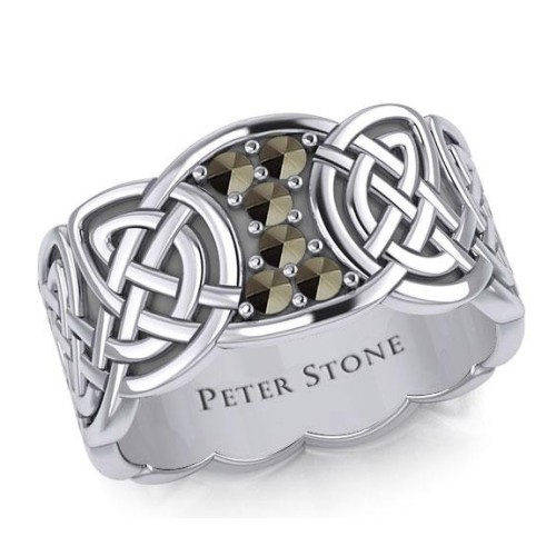 Endless Celtic Knot Band Ring with Marcasite Gemstones