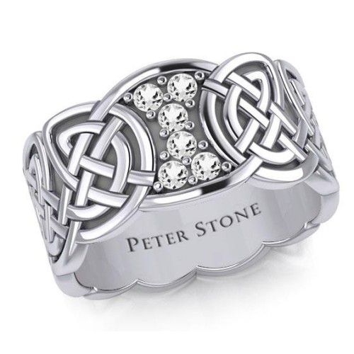 Endless Celtic Knot Band Ring with White Cubic Zirconia Gems
