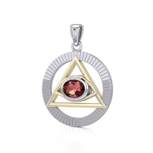 Eye of The Pyramid Silver and Gold Pendant with Garnet Gem