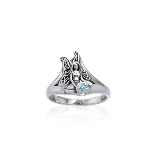 Fairy Holding Blue Topaz Gemstone Ring